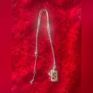 #J150 Nordstrom 16" Sterling Silver 'S" Initial Charm Dog Tag Necklace